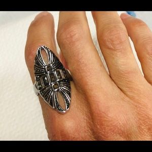 Vintage Large Marcasite Silver Tone Ring S8